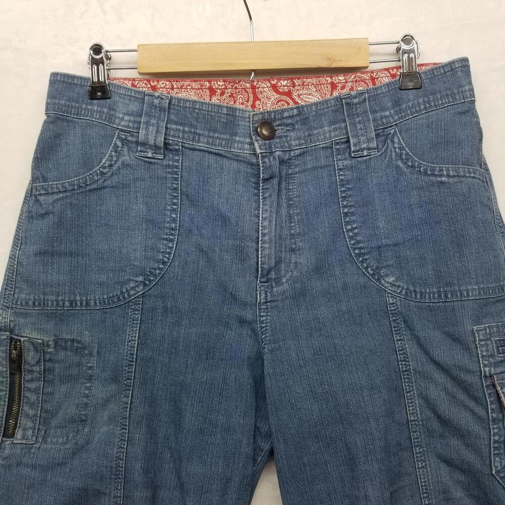 Lee Denim Capri Jhorts Womens 12 Med Blue Jean Roll-tab Hem Y2K - Picture 3 of 11